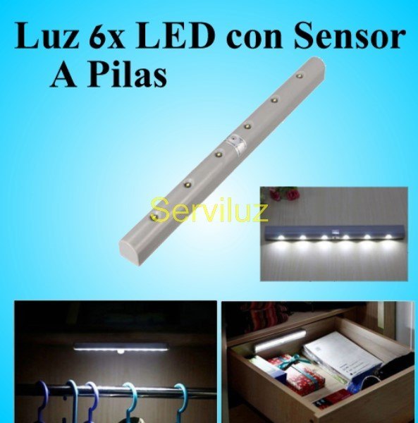 Luz 6x LED con Sensor de Movimiento a Pilas y Detector Infrarrojos Luz 6x  LED con Sensor de Movimiento a Pilas y Detector Infrarrojos  [Barra-6x-Led-5x-Pilas] - €9.75 : Serviluz, iluminación, electricidad y