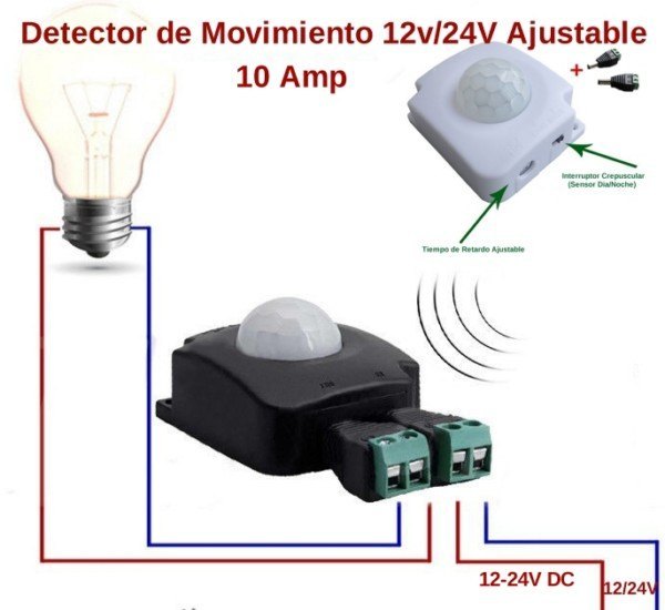 Detector de Movimiento 12v/24v 10Amp Ajustable Mini Detector de Movimiento  12v y 24v 10Amp Ajustable Mini [Detector-12v/24v-10Amp/mini] - €11.99 :  Serviluz, iluminación, electricidad y electrónica.