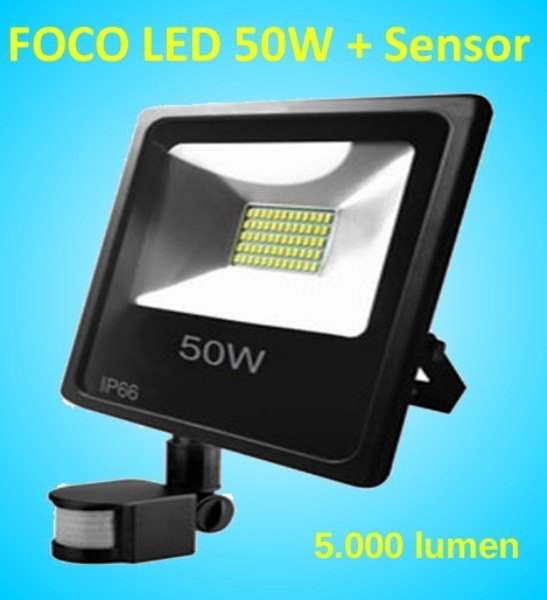 Foco Led 50w Exterior + Sensor Movimiento Luz Blanca Fria