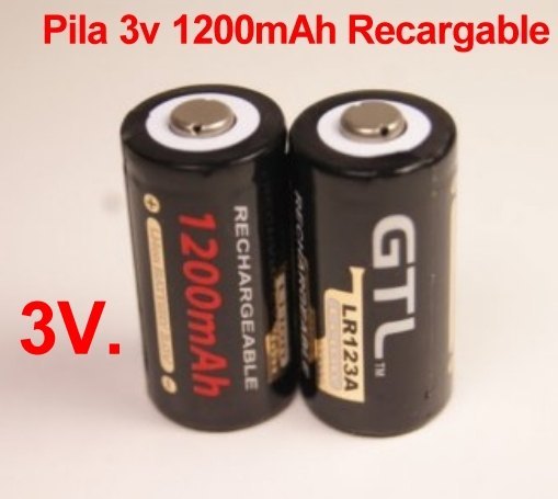 2 x Baterias CR123A 123A 2000 mAh Litio ion + Cargador 2 x Pilas