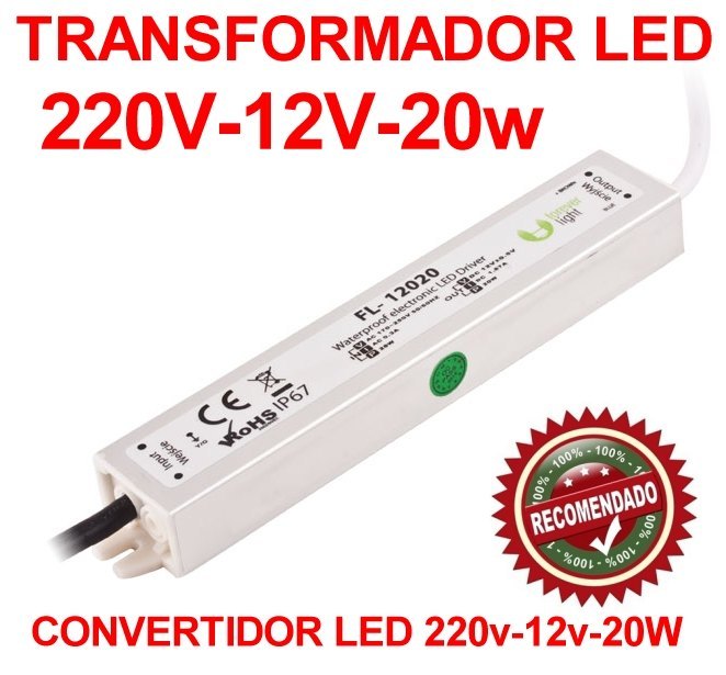 TRANSFORMADOR LED 220V - 12V 60W METÁLICO